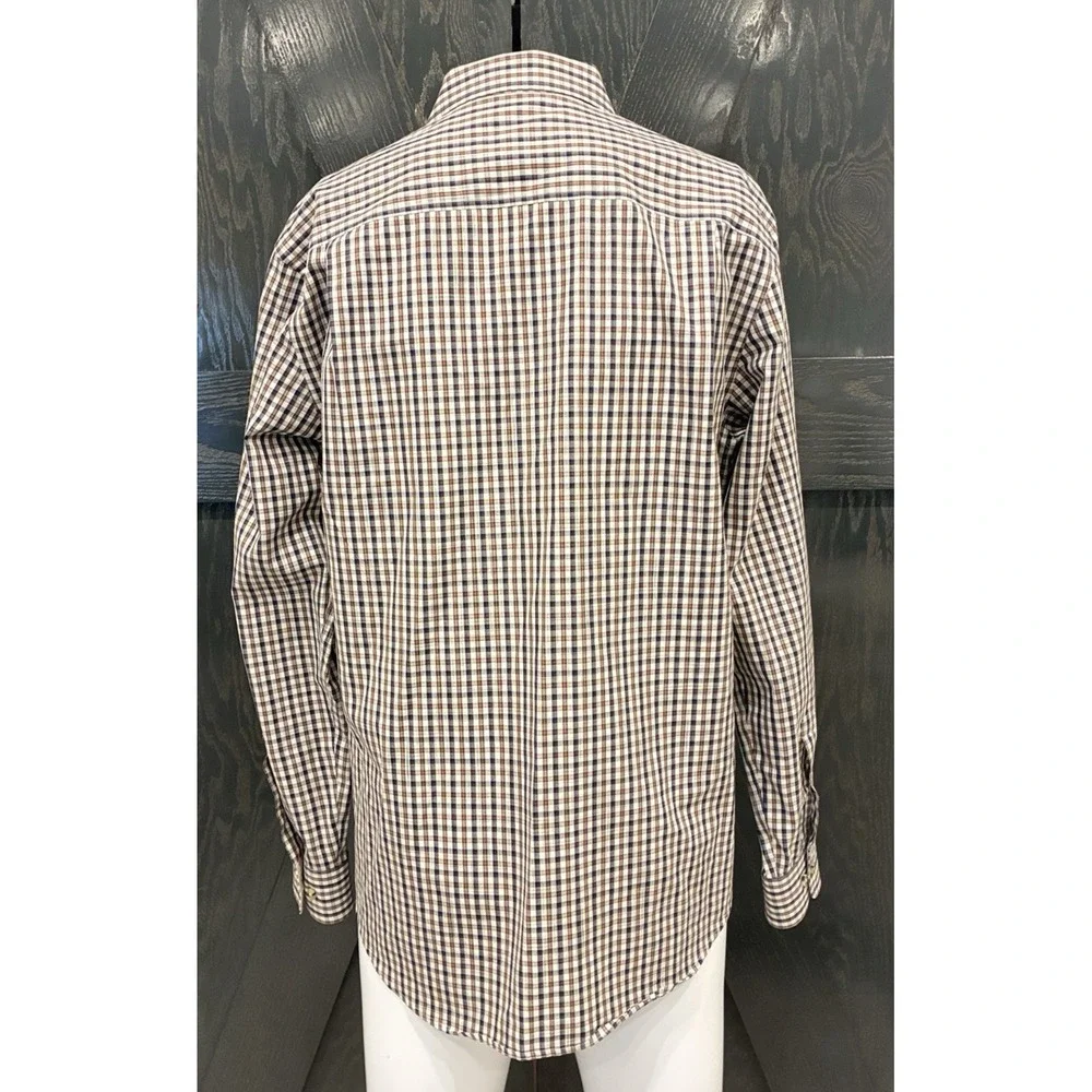 Jos A Bank Reserve No Wrinkles Button Up Shirt Mens L Brown Plaid Tailored Fit